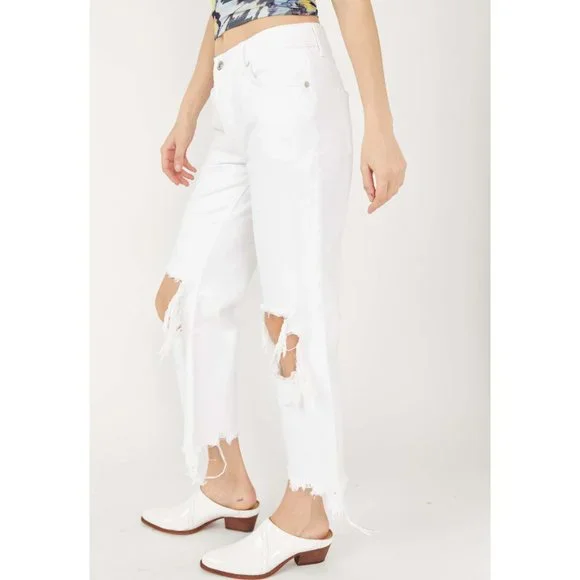 NWOT Free People Maggie Mid-Rise Straight-Leg Jeans / Optic White - Picture 8 of 12